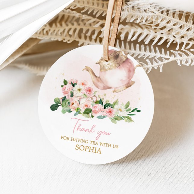 Étiquettes Cadeau Jardin de thé floral Anniversaire Fête ronde (Floral Tea Party Birthday Party Round Favor Tags)