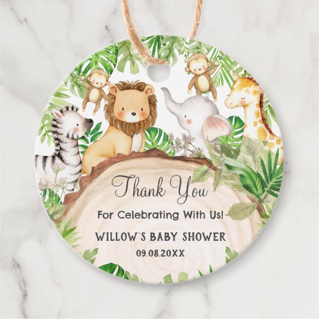 Étiquettes Cadeau Jardin de verdure Animaux de la Jungle Baby shower (Devant)