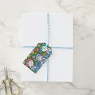 ÉTIQUETTES-CADEAU JARDIN D'OEUFS DE PÂQUES BLANCS, FLEURS DE RABBIT