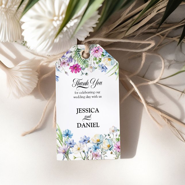 Étiquettes-cadeau Jardin fleur sauvage Floral Mariage Merci Favorise (Thank You Gift Tags from the Wildflower Garden Wedding Collection by Darling & May)
