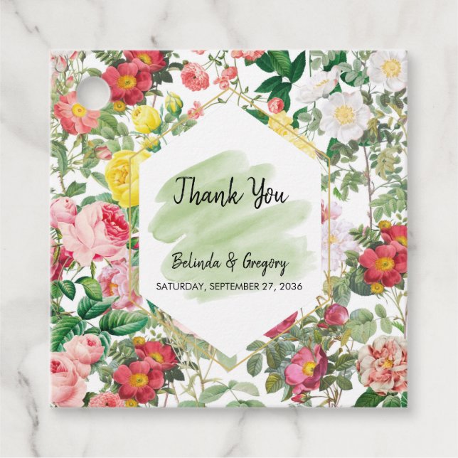Étiquettes Cadeau Jardin floral, aquarelle et cadeau Mariage géométr (Devant)