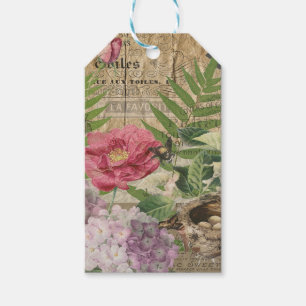 Étiquettes-cadeau Jardin Floral de Nid d'Oiseau Fleur Papillon Art