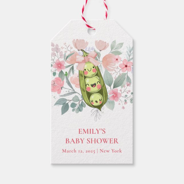 Étiquettes-cadeau Jardin Floral Rose Pois Doux Dans Baby shower Pod (Devant)