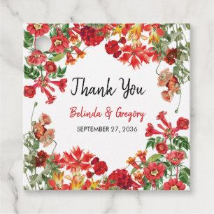 Étiquettes Cadeau Jardin Floral Rouge Mariage de fleurs botaniques
