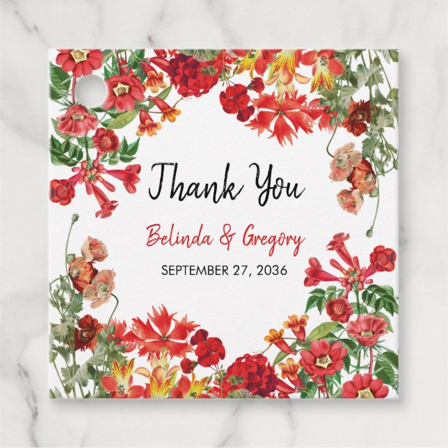 Étiquettes Cadeau Jardin Floral Rouge Mariage de fleurs botaniques (Devant)