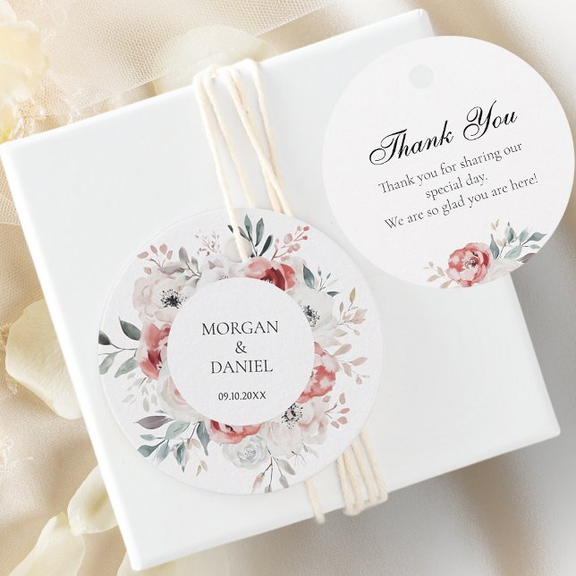 Étiquettes Cadeau Jardin rose Elégant Mariage Floral Merci (Créateur téléchargé)