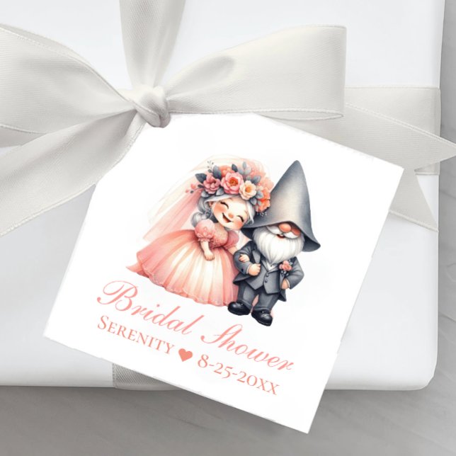 Étiquettes Cadeau Jardin Whimsical Gnome Orange Fête des mariées rus (Créateur téléchargé)