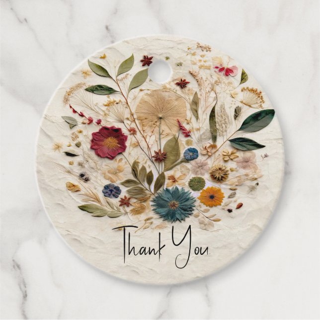 Étiquettes Cadeau Jardin Whimsical Pressé Fleurs Mariage bohème (Devant)