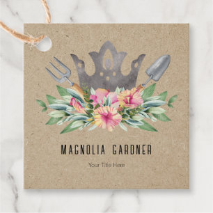 Étiquettes Cadeau Jardinage Couronne Boho Chic Aquarelle Outils Fleu
