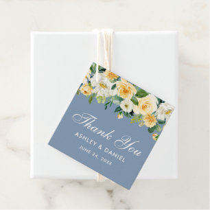 Étiquettes Cadeau Jaune blanc Floral Dusty Mariage bleu Merci