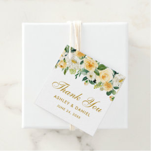 Étiquettes Cadeau Jaune Blanc Floral Mariage Merci Or