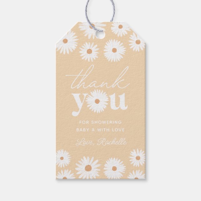 Étiquettes-cadeau Jaune Boho Daisy Floral Girl Baby shower (Devant)