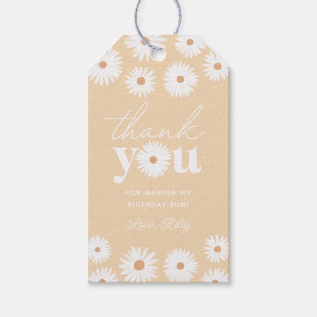 Étiquettes-cadeau Jaune Boho Daisy Merci fête d'anniversaire (Devant)