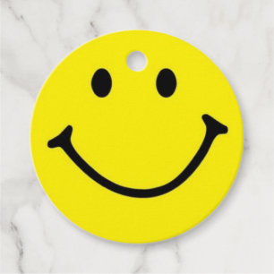 Étiquettes Cadeau Jaune brillant et joyeux visage souriant