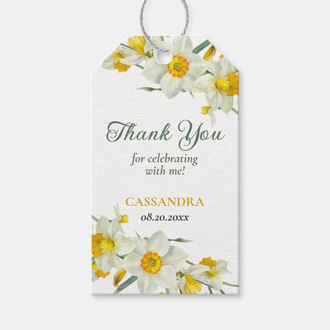 Étiquettes-cadeau Jaune Daffodique Blanc Rustique Floral Anniversair (Devant)