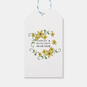 Étiquettes-cadeau Jaune de Tournesol Floral Botanique Dessiné à la M