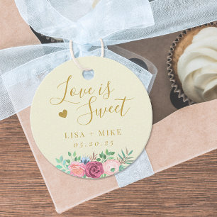 Étiquettes Cadeau Jaune doux et floral doré L'amour est doux Mariage
