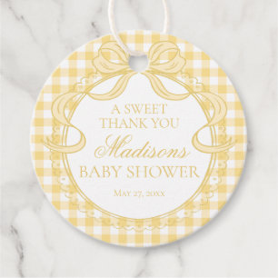 Étiquettes Cadeau Jaune Gingham Coquette Noeud Papillon Baby Shower
