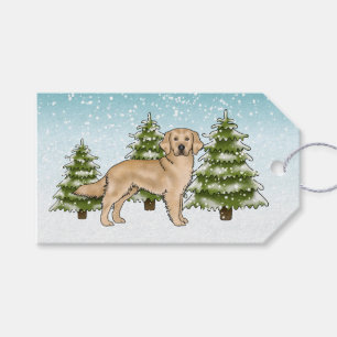 Étiquettes-cadeau Jaune Golden Retriever Chien Bleu neige Noël