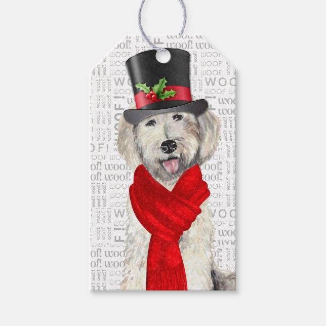 Étiquettes-cadeau Jaune Labradoodé Fête de Chien Noël (Devant)
