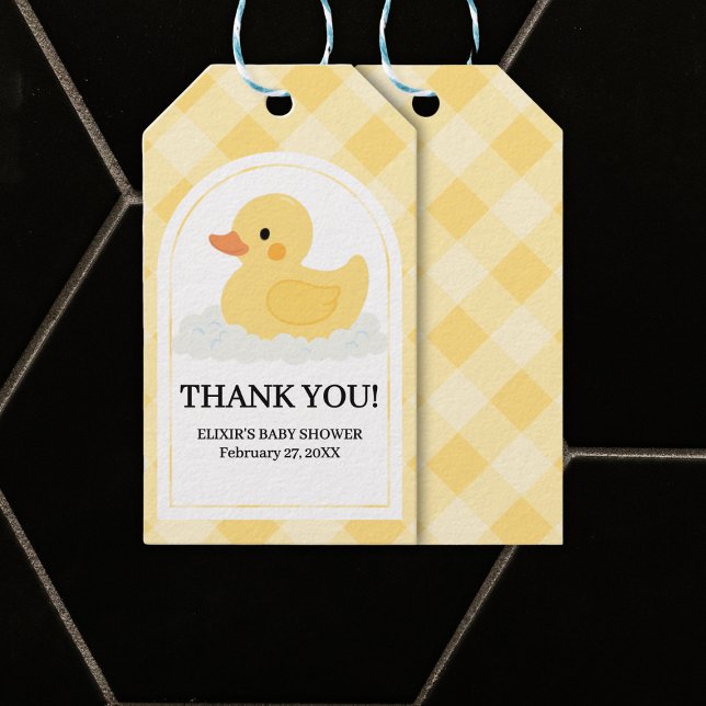 Étiquettes-cadeau Jaune moderne en caoutchouc Baby shower canard (Créateur téléchargé)