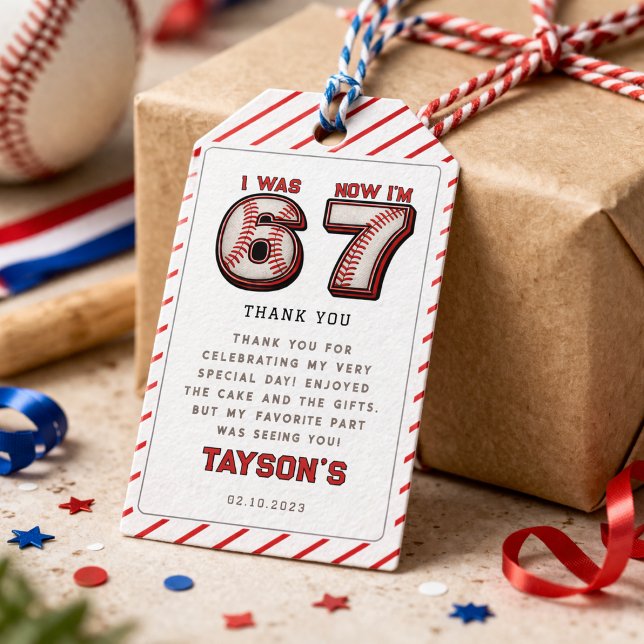 Étiquettes-cadeau J'avais 6 ans, maintenant j'ai 7 ans – Baseball 7e (I Was 6, Now I’m 7 – Baseball 7th Birthday Gift Tags
)