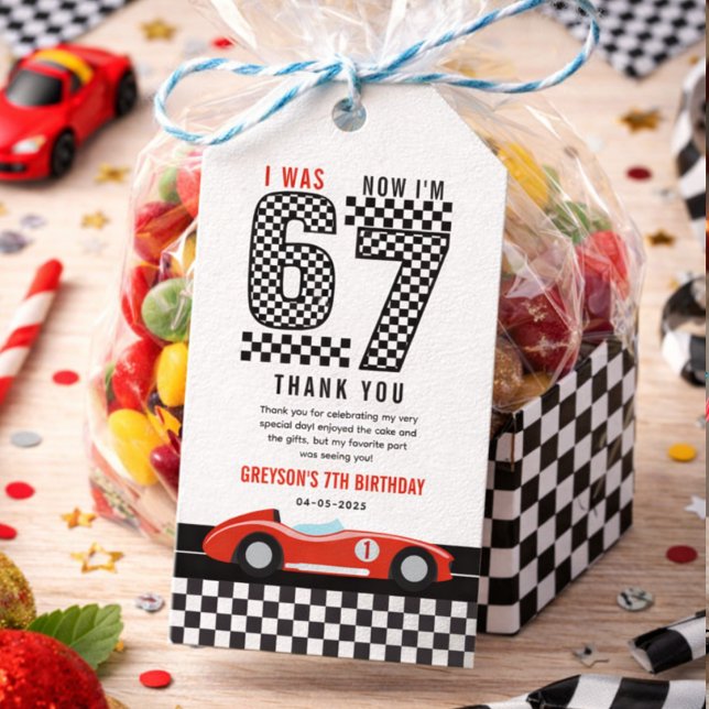 Étiquettes-cadeau J'avais 6 ans maintenant j'ai 7 ans Garçon de voit (I Was 6 Now I'm 7 Race Car Boy 7th Birthday Party gift tags)