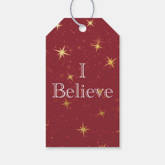 Étiquettes-cadeau Je Crois Red & Faux Gold Foil Stars (Devant)