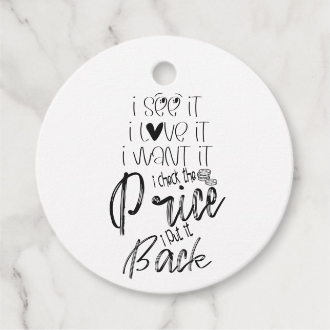 Étiquettes Cadeau Je Le Veux, Je Vérifie Le Prix, Je Le Remets, Noir (Devant)