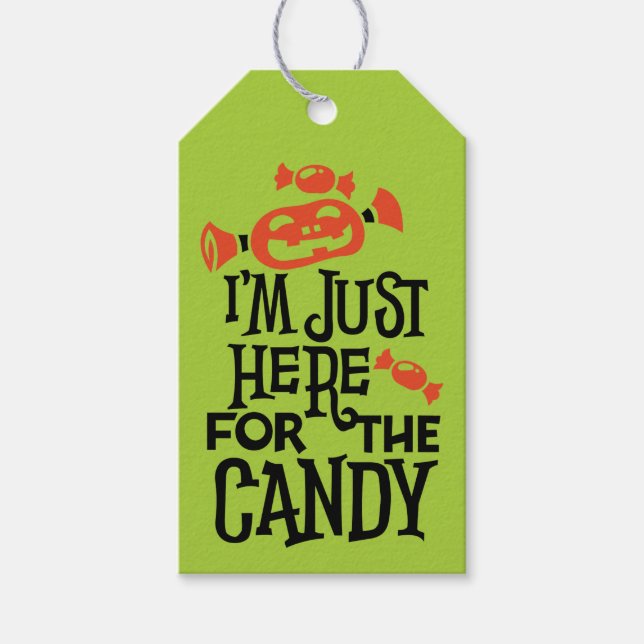 Étiquettes-cadeau Je suis juste ici pour la fête d'Halloween Candy G (Devant)