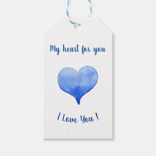 Étiquettes-cadeau Je t'aime Cute Blue Heart Saint-Valentin 
