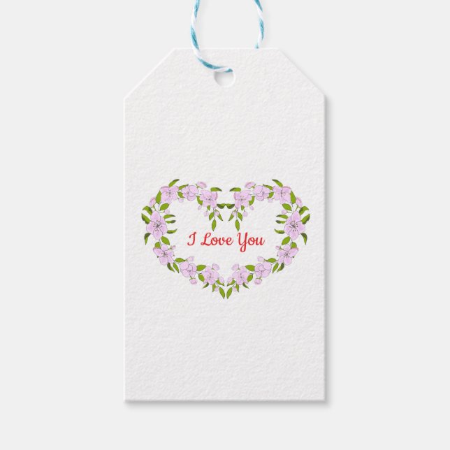 Étiquettes-cadeau Je t'aime fleurs mignonnes (Devant)
