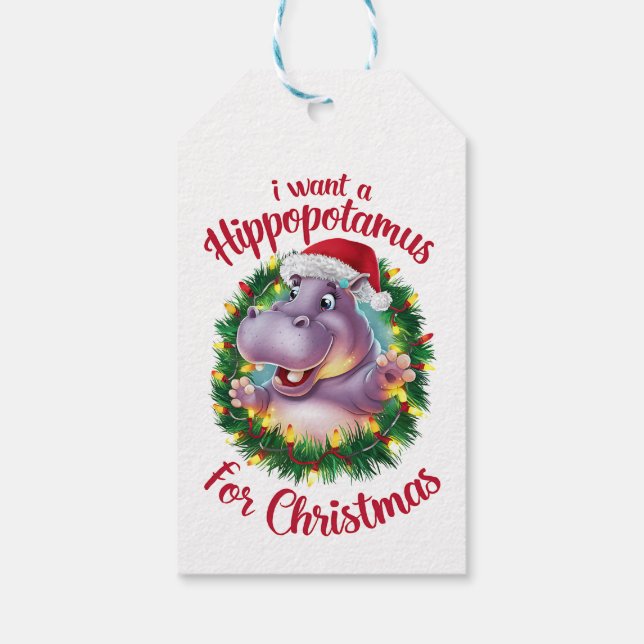 Étiquettes-cadeau Je Veux Un Hippopotame Pour Noël Hippo De Noël (Dos)