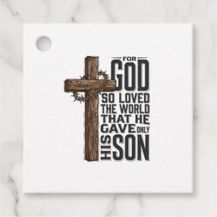 Étiquettes Cadeau Jean 3_16 Croix Gravure Vintage Design Chrétien