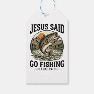 Étiquettes-cadeau Jésus a dit allez pêcher Vintage Bass Chrétien