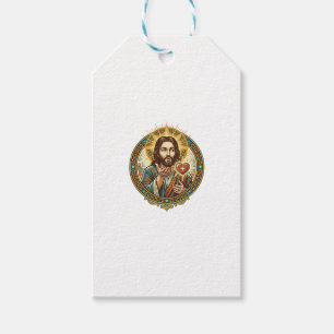Étiquettes-cadeau Jésus envoie un baiser Cœur rouge Bouton J'aime Hu