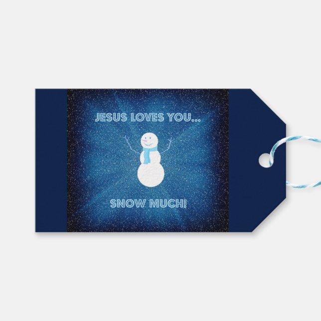 Étiquettes-cadeau Jésus T'Aime Beaucoup De Neige ! Christian Snowman (Devant (Horizontal))