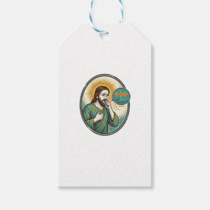Étiquettes-cadeau Jésus toussant au milieu d'un message audio vocal
