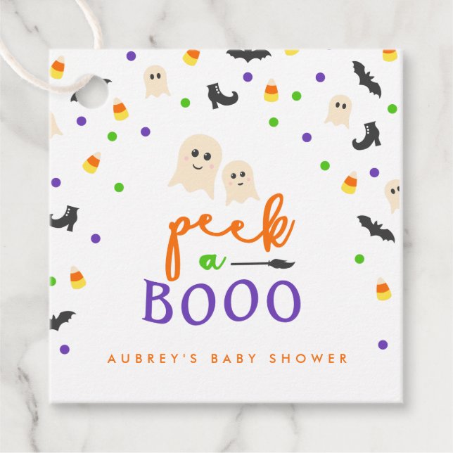 Étiquettes Cadeau Jeter un oeil à un Baby shower d'Halloween Boo (Devant)