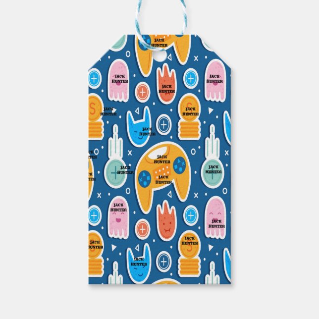 Étiquettes-cadeau Jeu Vidéo Bleue Nom à thème Personnalisé (Devant)