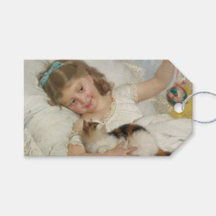 Étiquettes-cadeau Jeune Fille Jouant Avec Son Chat (Émile Munier)