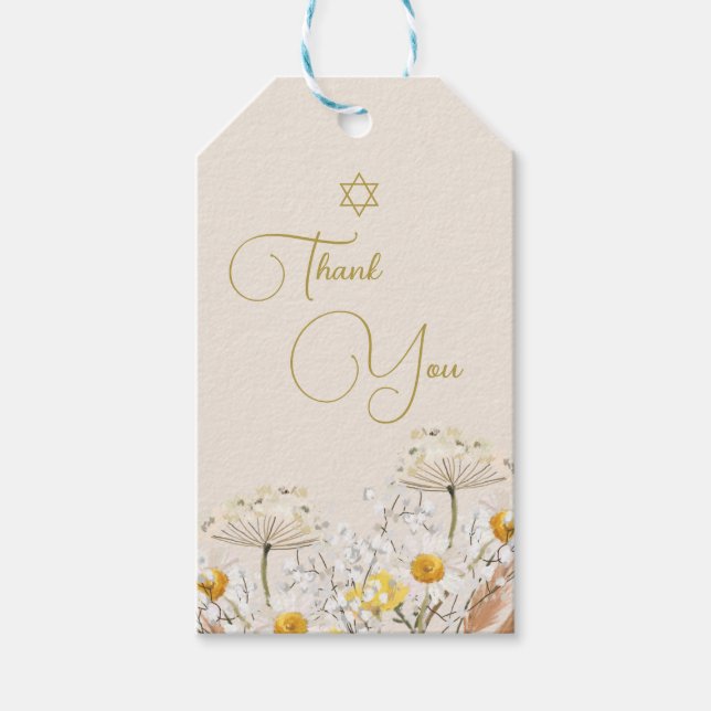 Étiquettes-cadeau Jeune fille juive baptisant Merci Fleur sauvage (Devant)