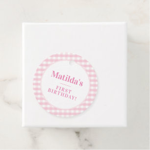 Étiquettes Cadeau JEUNES FÊTE vintage en vichy motif fille rose