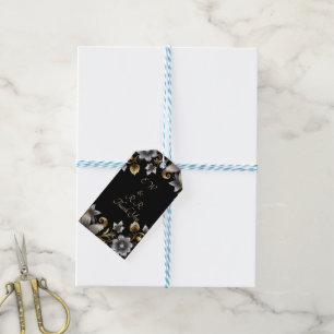 Étiquettes-cadeau Jeux de Faire-part de mariage floraux noir et or