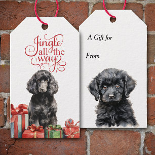 Étiquettes-cadeau Jingle All Way Black Poodle Noël