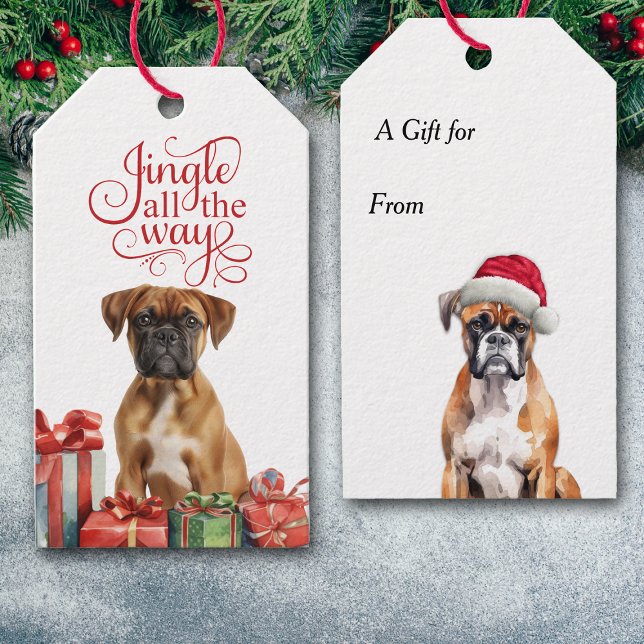 Étiquettes-cadeau Jingle All Way Boxer Chien Noël (Créateur téléchargé)