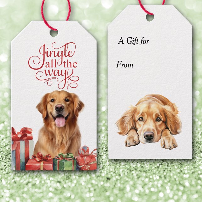 Étiquettes-cadeau Jingle All Way Golden Retriever Chien Noël (Créateur téléchargé)
