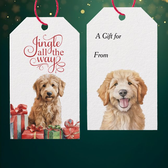 Étiquettes-cadeau Jingle All Way Goldendoodle Chien Noël (Créateur téléchargé)