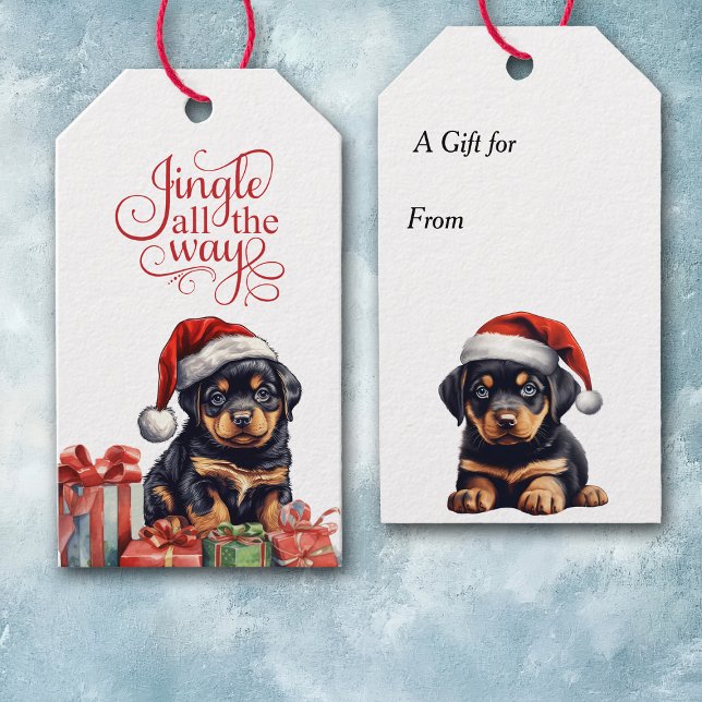 Étiquettes-cadeau Jingle All Way Rottweiler Puppy Noël (Créateur téléchargé)