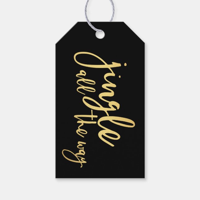 Étiquettes-cadeau Jingle noir et or tout le chemin (Devant)